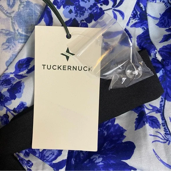 Tuckernuck Blue and White Floral Long-Sleeve Mini Dress with Black Bow - Picture 15 of 16